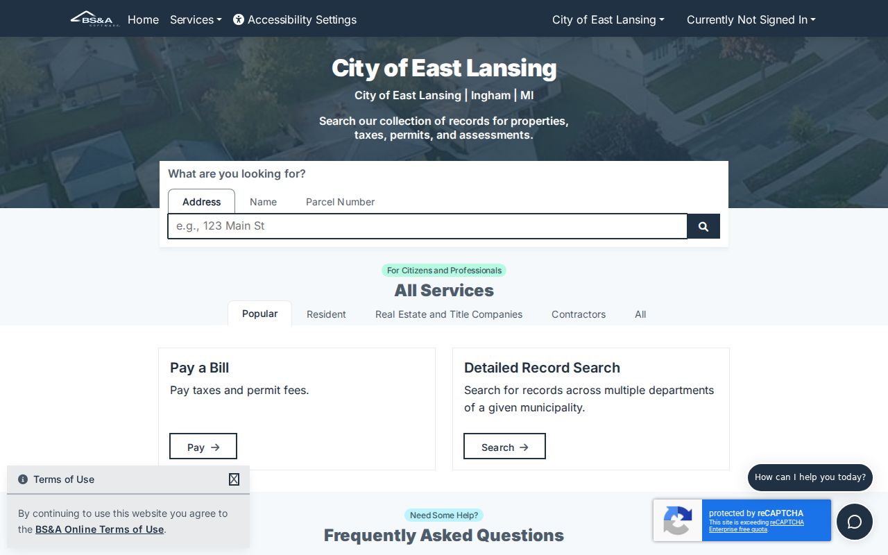 East Lansing residents directory BS&A property search