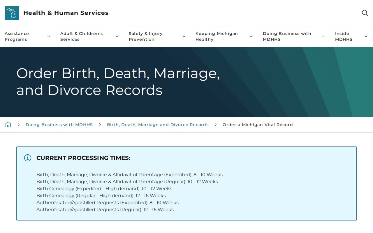 East Lansing residents directory Michigan vital records ordering