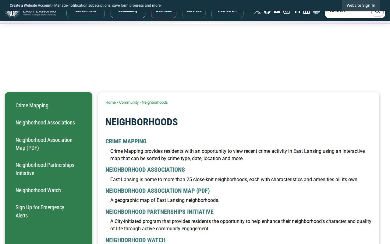 East Lansing neighbors neighborhood association map