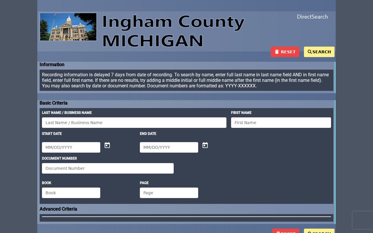East Lansing previous residents Direct Search deed index